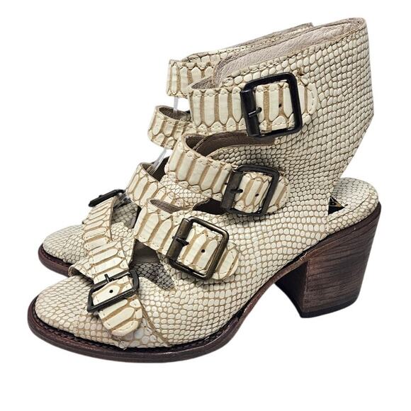 Freebird Quail 6 Cream Leather Boot Ankle Boho Western Buckle Snakeskin Chunky - Picture 1 of 5